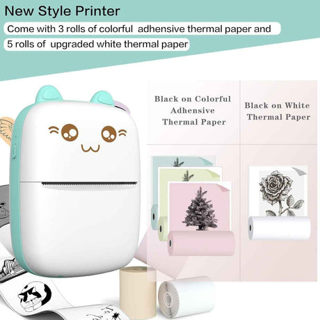 JEPEErbz mini impresora térmica portátil verde agua con rollos de papel térmico