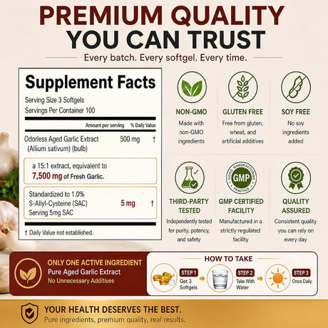 JXSVR extracto de ajo envejecido 500 mg por porción - 300 cápsulas blandas