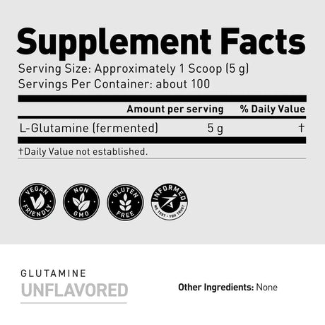 Tabla nutricional del suplemento Kaged L-Glutamina 500 g