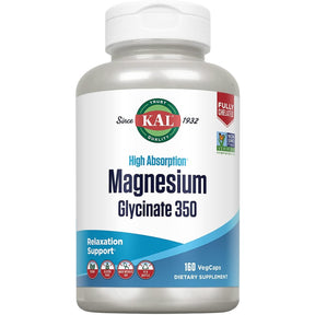 Frasco de glicinato de magnesio KAL de 160 cápsulas vegetales