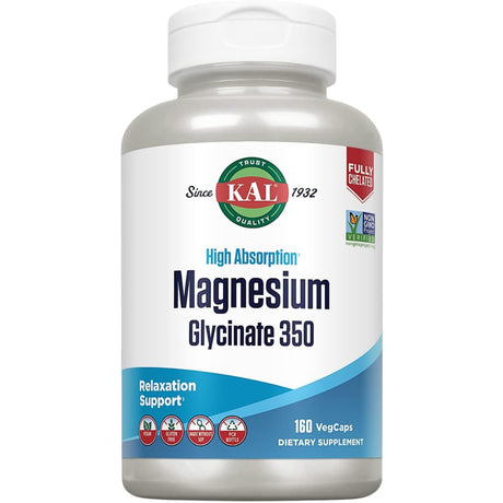Frasco de glicinato de magnesio KAL de 160 cápsulas vegetales