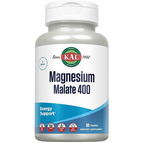 Frasco de suplemento KAL Malato de Magnesio 90 tabletas