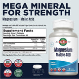 Información del suplemento de KAL malato de magnesio con 400 mg de magnesio por porción de 2 tabletas
