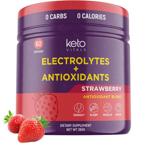 Frasco de suplemento Keto Vitals Electrolitos en Polvo Fresa 360 g