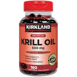 Frasco de suplemento Kirkland Signature Aceite de Krill 160 Cápsulas Blandas