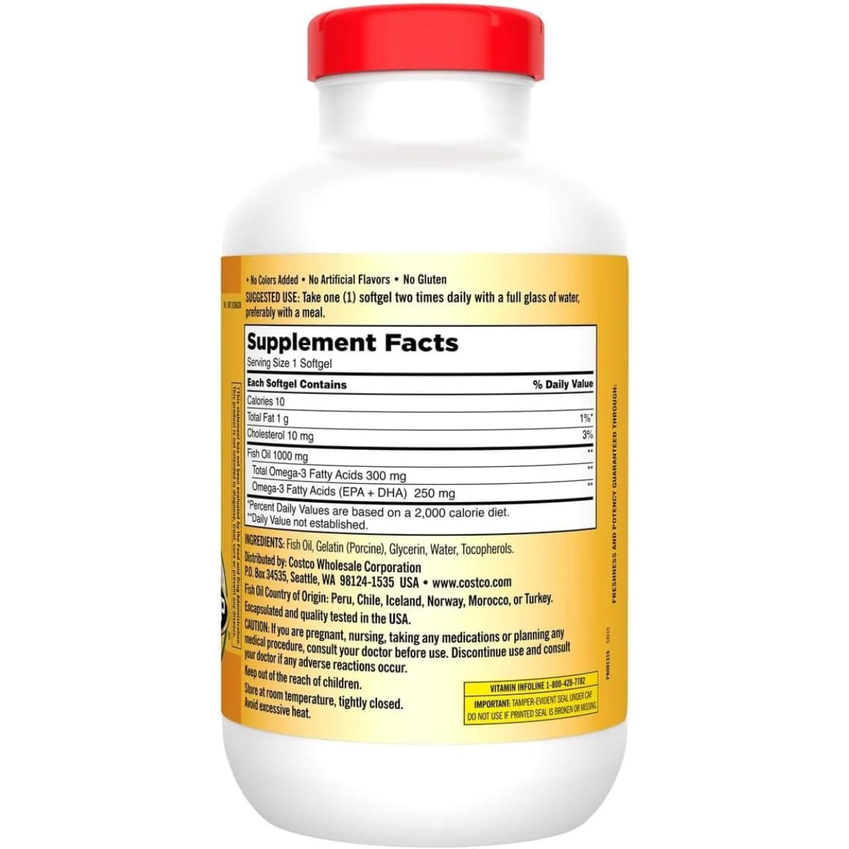 Tabla nutricional del suplemento Kirkland Signature Aceite de Pescado 1000 mg 400 Cápsulas Blandas