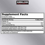 Tabla nutricional del suplemento Kirkland Signature Glucosamina y Condroitina 220 tabletas