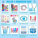 Contenido del kit de maquillaje Kuovei azul de 99 piezas.
