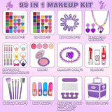 Componentes incluidos en el kit de maquillaje Kuovei fucsia de 99 piezas.