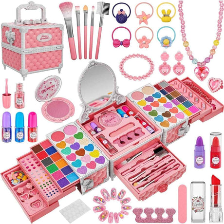 Contenido del kit de maquillaje Kuovei rosa y blanco de 99 piezas.
