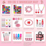 Contenido del kit de maquillaje Kuovei rosa de 99 piezas.