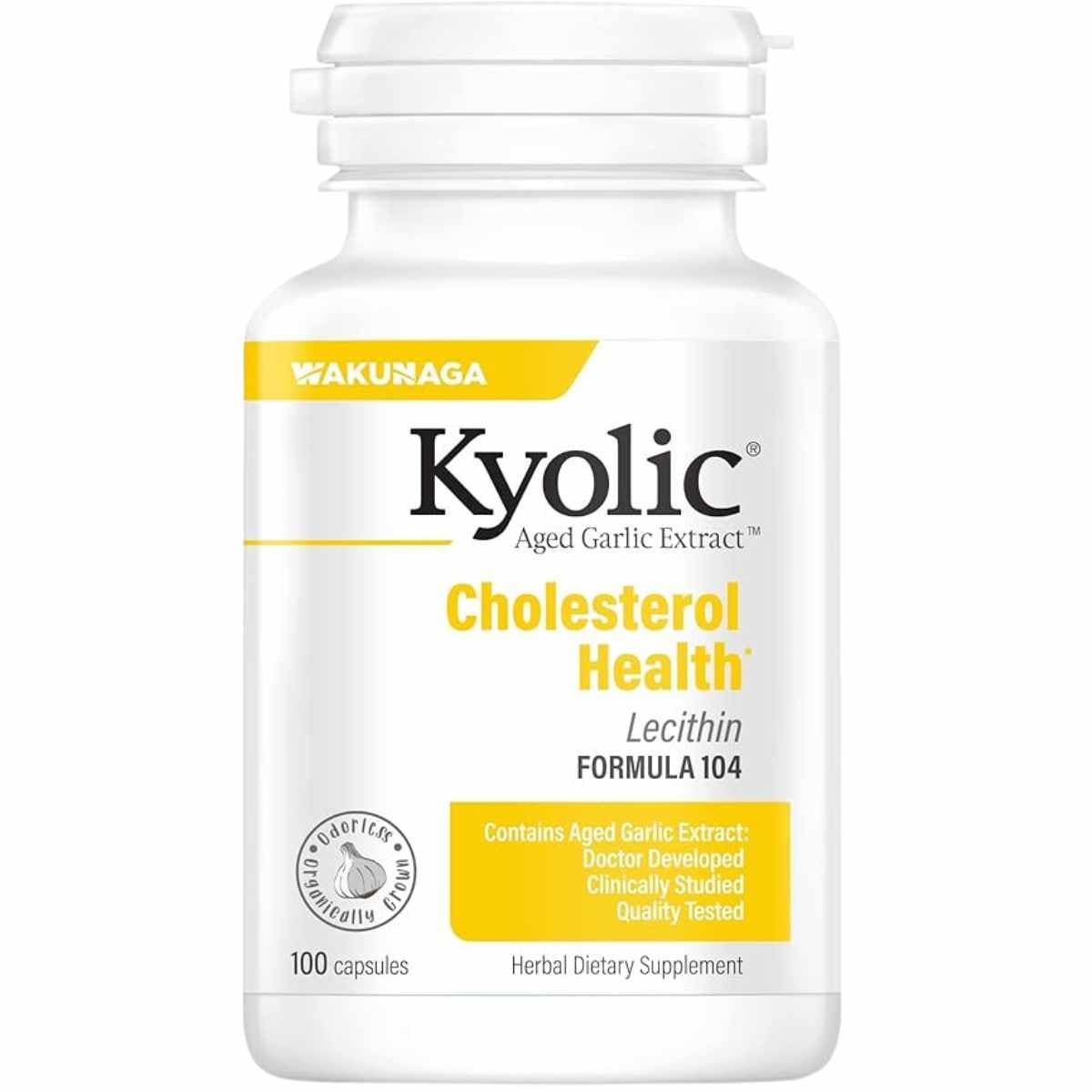 Frasco de suplemento Kyolic Ajo Lecitina Fórmula 104 - 100 Cápsulas