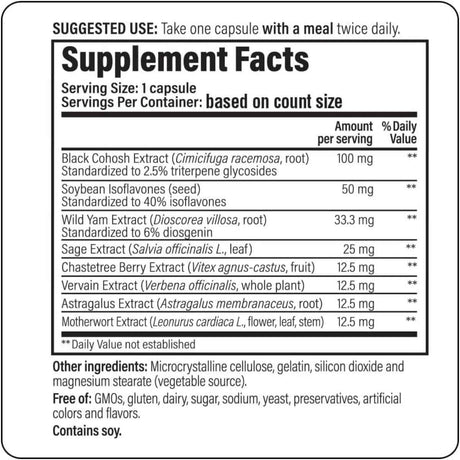 Tabla nutricional del suplemento Kyolic Estro-Logic 60 cápsulas