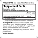 Tabla nutricional del suplemento Kyolic Ginkgo Biloba Extracto Estandarizado 120 mg 60 cápsulas
