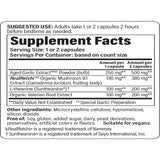 Tabla nutricional del suplemento Kyolic Sleep Mushrooms+ en cápsulas vegetales