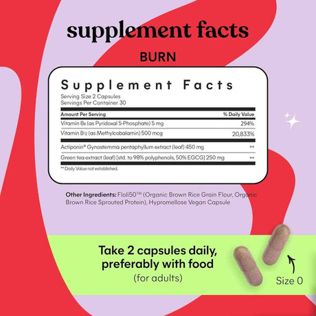 Tabla nutricional del suplemento Lemme BURN Metabolismo & Activador AMPK 60 cápsulas