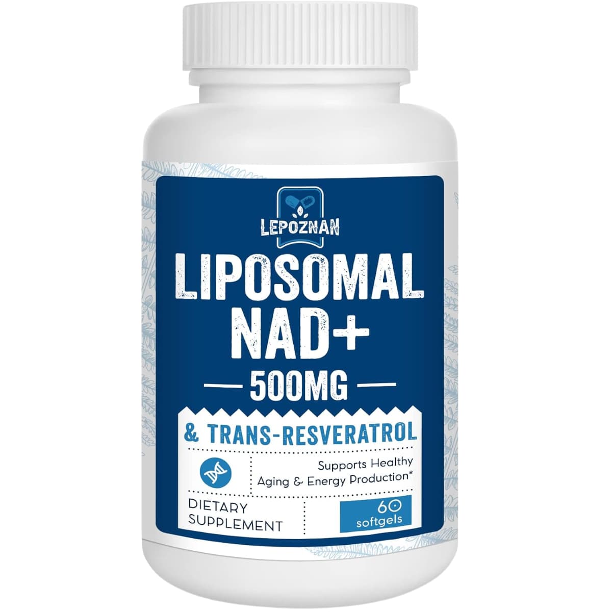 Frasco de suplemento Lepoznan - NAD+ Liposomal con Trans-Resveratrol (500 mg - 60 Cápsulas blandas)