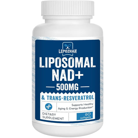 Frasco de suplemento Lepoznan - NAD+ Liposomal con Trans-Resveratrol (500 mg - 60 Cápsulas blandas)