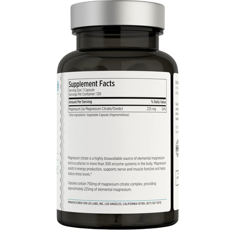 Tabla nutricional del suplemento LESlabs Citrato de Magnesio 120 cápsulas