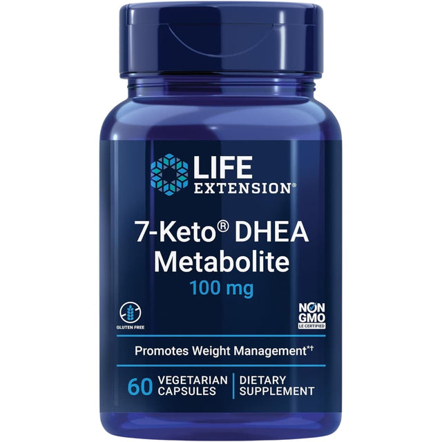 Frasco de suplemento Life Extension 7-Keto DHEA 100 mg 60 cápsulas