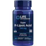 Frasco del suplemento Life Extension Ácido R‑Lipoico Súper 240 mg en cápsulas vegetarianas, presentación de 60 unidades.