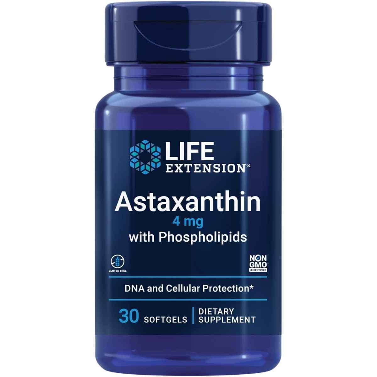 Frasco de suplemento Life Extension Astaxantina con Fosfolípidos 30 Cápsulas Blandas