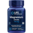 Frasco frontal de Life Extension citrato de magnesio 100 mg, presentación de 100 cápsulas vegetarianas.