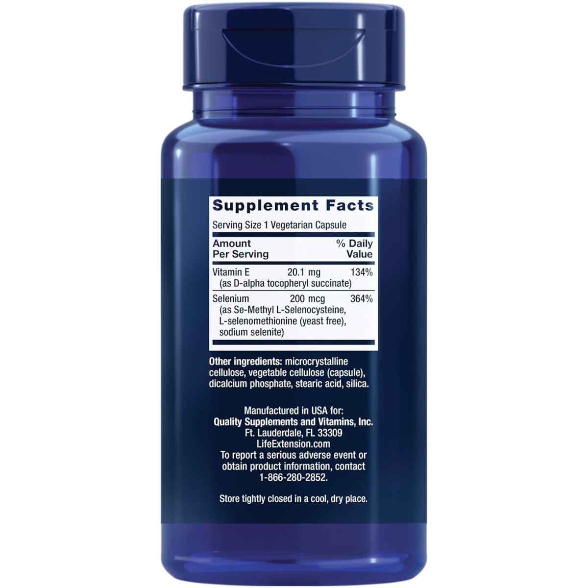 Tabla nutricional del suplemento Life Extension Complejo de Super Selenio 100 cápsulas