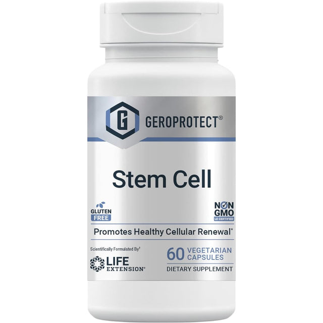 Frasco frontal de Life Extension Geroprotect Células Madre de 60 cápsulas vegetarianas