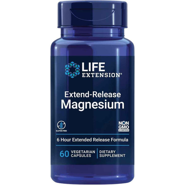Frasco de suplemento Life Extension Magnesio de Liberación Prolongada 250 mg 60 Cápsulas Vegetarianas