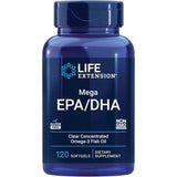 Frasco de Life Extension Mega EPA/DHA, presentación de 120 cápsulas blandas.