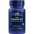 Frasco frontal de Life Extension Mega vitamina K2 MK-4 45 mg, 30 cápsulas
