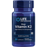 Frasco frontal de Life Extension Mega vitamina K2 MK-4 45 mg, 30 cápsulas