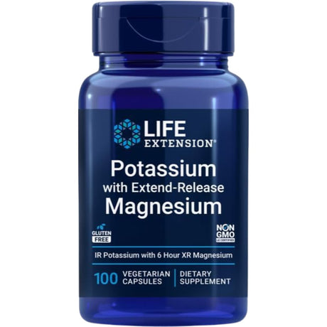 Frasco frontal de Life Extension potasio con magnesio en presentación de 100 cápsulas