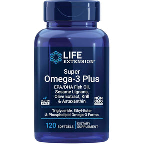 Frasco de suplemento Life Extension Super Omega-3 Plus Aceite Pescado 120 cápsulas blandas