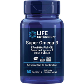 Frasco de suplemento Life Extension Super Omega-3 EPA/DHA 2000 mg 60 cápsulas blandas