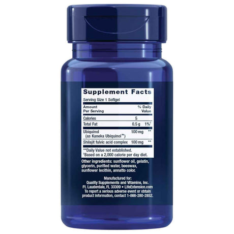 Tabla nutricional del suplemento Life Extension Super Ubiquinol CoQ10 100 mg 60 cápsulas blandas