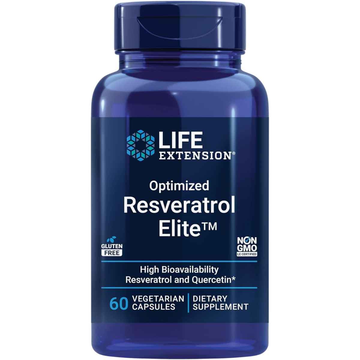 Frasco de suplemento Life Extension Trans-resveratrol 250 mg 60 cápsulas