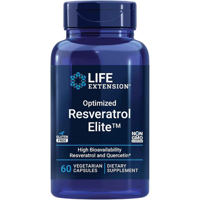Frasco de suplemento Life Extension Trans-resveratrol 250 mg 60 cápsulas