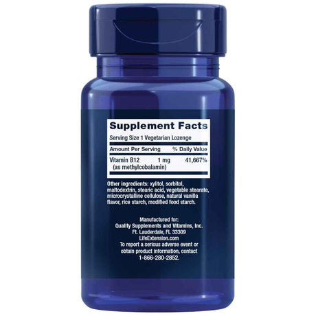 Información del suplemento Life Extension vitamina B12 metilcobalamina 1 mg 60 tabletas