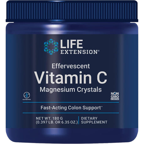 Frasco frontal de Life Extension vitamina C efervescente con magnesio, 180 g