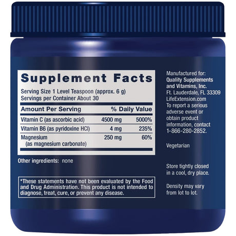 Información del suplemento de Life Extension vitamina C efervescente con magnesio, 180 g