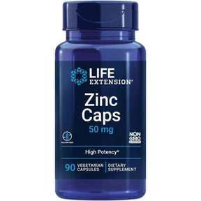 Frasco de suplemento Life Extension Zinc Caps 50 mg 90 Cápsulas Vegetarianas