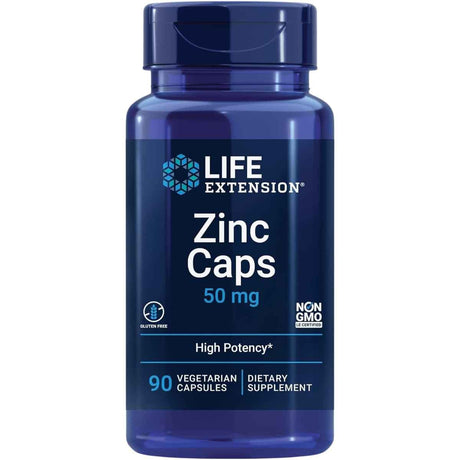 Frasco de suplemento Life Extension Zinc Caps 50 mg 90 Cápsulas Vegetarianas