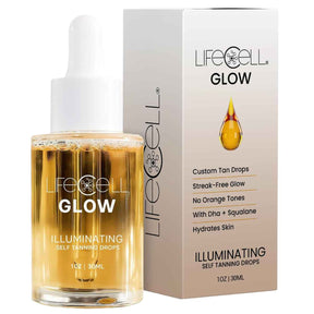 LifeCell Glow gotas autobronceadoras de 30 ml con frasco cuentagotas y caja