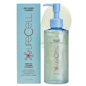 Caja y envase de LifeCell limpiador facial con dispensador, presentación de 200 ml