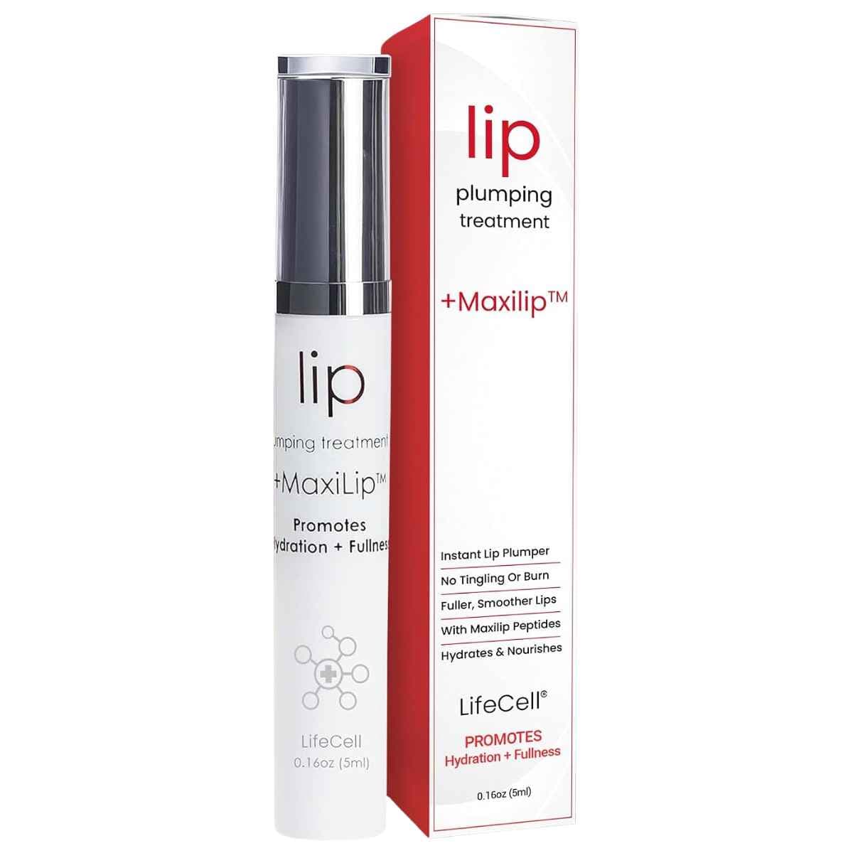 Caja y envase de LifeCell Lip Plumper con MaxiLip, presentación de 5 ml