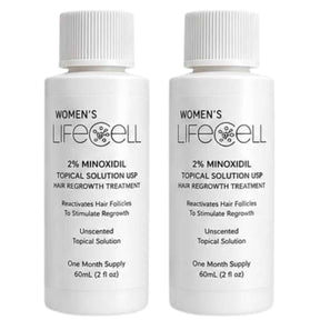 Dos botellas de solución tópica LifeCell con minoxidil al 2 % para mujeres, de 60 ml cada una
