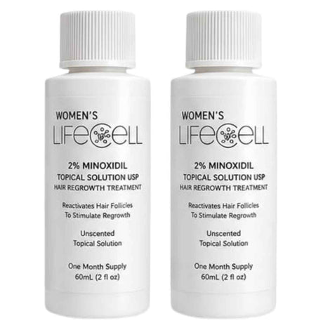Dos botellas de solución tópica LifeCell con minoxidil al 2 % para mujeres, de 60 ml cada una