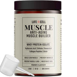 Frasco frontal de LifeCell Muscle con proteína de suero y colágeno, variante Chocolate